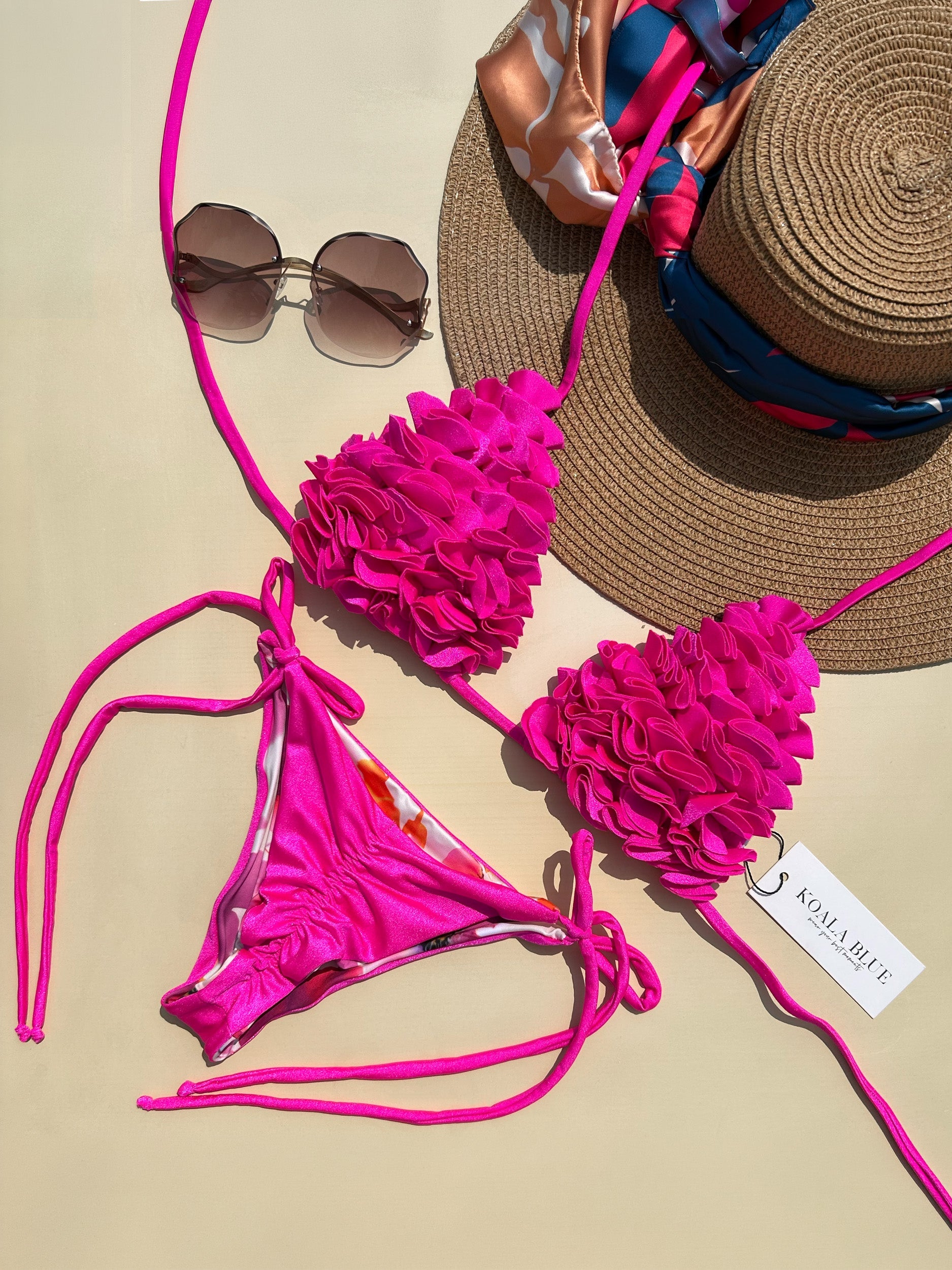 Flower's Beach Fuchsia Reversible Bikini Set
