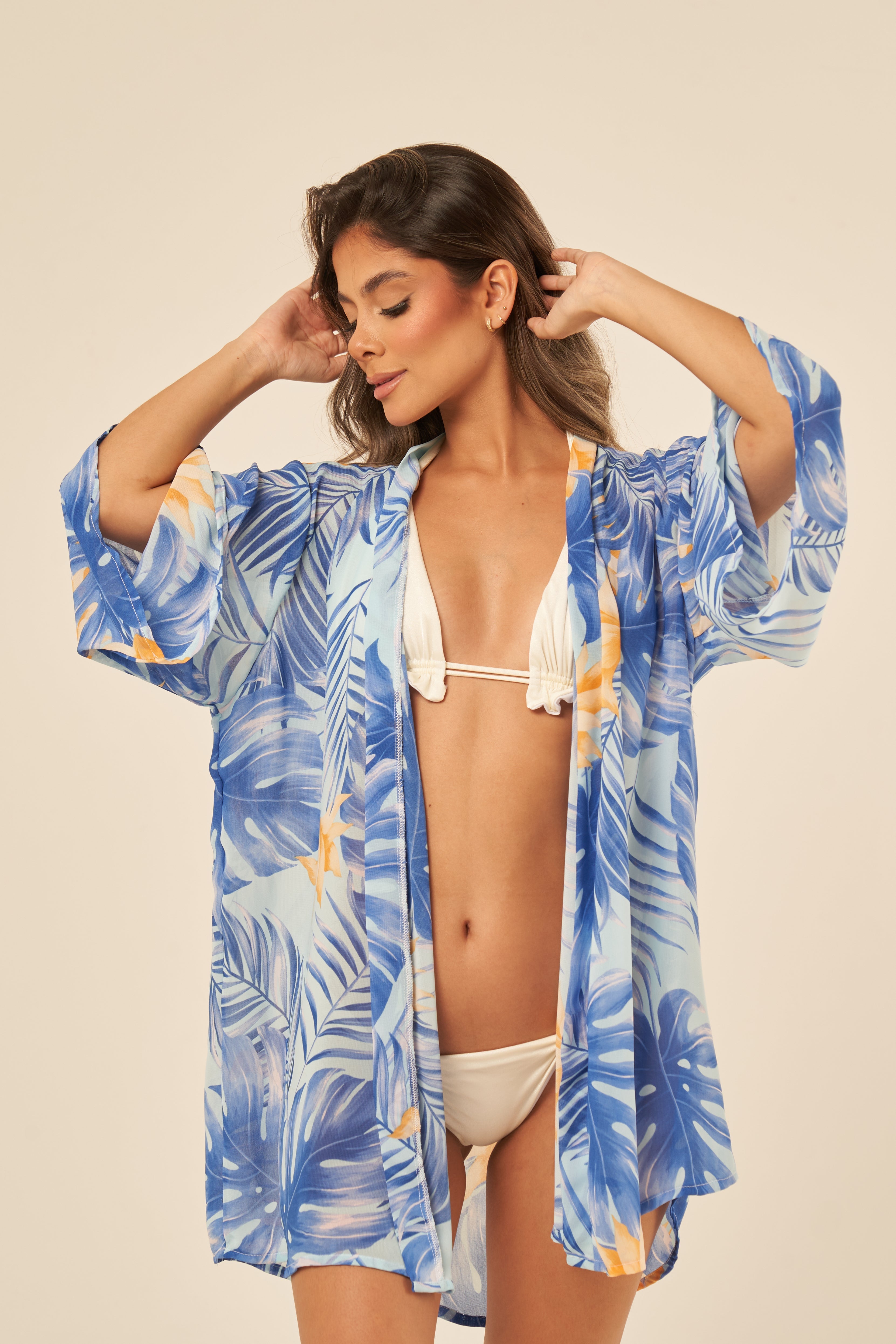 Tropical Palm Kimono Cover-Up