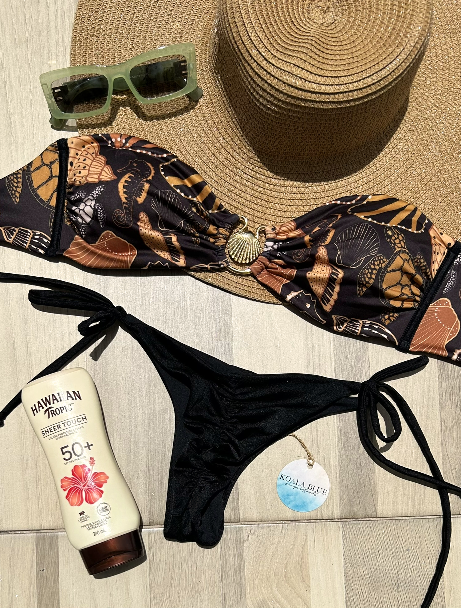 Coral Black Strapless Bikini Set