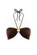 Gia Gold Button Halter Top - Espresso